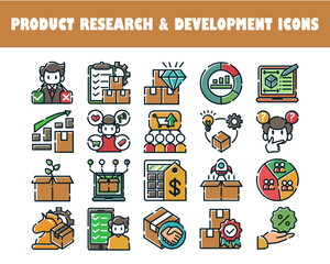 Icon product research and development vector illustration set