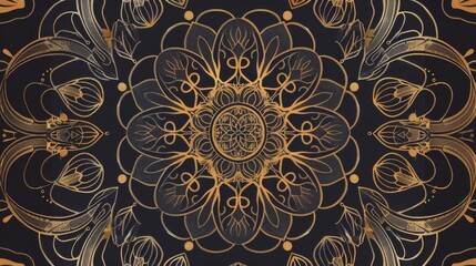 Golden mandala pattern on a dark background