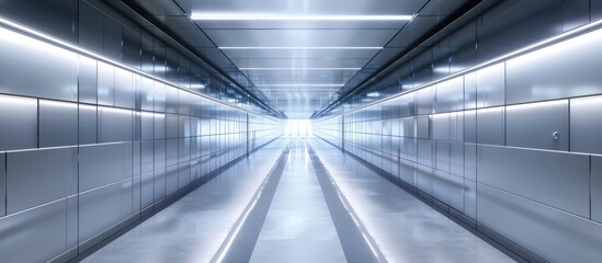 Wallpaper background of modern corridor illuminated by neon lights