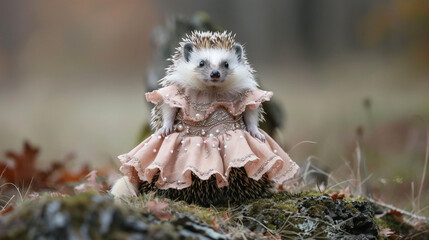 Hedgehog Haute Couture, Elegant Attire for a Prickly Pal --ar 16:9 Job ID: e009e822-35f5-4332-9e54-2a897ef1136e