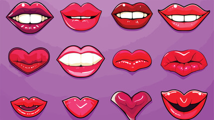 Set of different female red lips. Fashion patches e