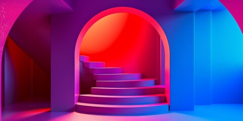 Obraz premium Stairs Leading to Red and Blue Tunnel