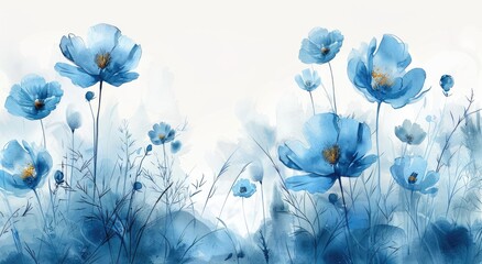 Pastel Blue Watercolor Flowers Clipart