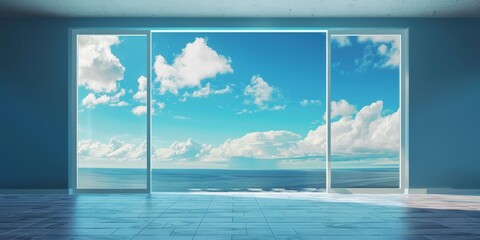 Empty Room With Open Doors Overlooking Ocean