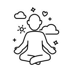 Meditation. A man do a meditation pose with cloud, love, and positive symbol.