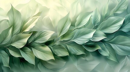 An abstract interpretation of green ash leaves in a seamless pattern, blending into a fluid, organic artwork.