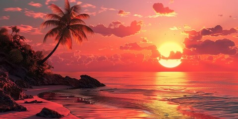 Tropical Beach Sunset Painting