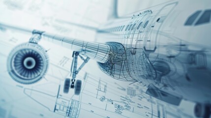 Detailed engineering blueprint showcasing an array of aeronautical components, emphasizing advanced aerospace technology, close-up