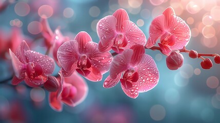 Close-up of a floral pattern, showcasing the subtle gradients of orchid bloom tones, set against a soft, dreamy backdrop.