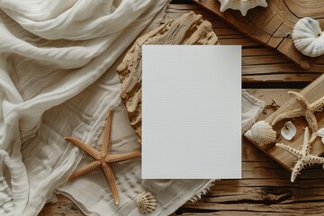 paper for photo or invitation. blank paper with a sea background. paper with a beach feel