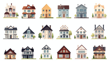 Set of different styles residential houses. Colorfu