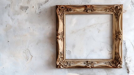 Vintage wooden frame with ornate carvings, adding a touch of old-world charm to a white wall.