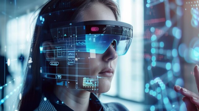 The futuristic concept of augmented reality glasses, overlaying digital information onto the real world for enhanced experiences. - Powered by Adobe