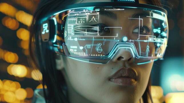The futuristic concept of augmented reality glasses, overlaying digital information onto the real world for enhanced experiences.