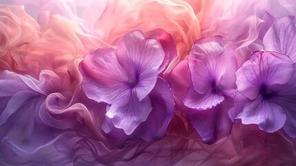 Stylized amethyst orchid petals seamlessly blending into a delicate, ethereal background, resembling watercolor on silk.
