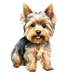 AI-Generated Watercolor cute Yorkshire Terrier sitting Clip Art Illustration. Isolated elements on a white background.