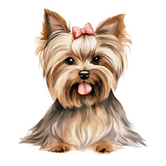 AI-Generated Watercolor cute Yorkshire Terrier sitting Clip Art Illustration. Isolated elements on a white background.