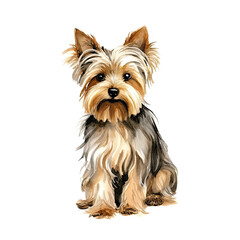 AI-Generated Watercolor cute Yorkshire Terrier sitting Clip Art Illustration. Isolated elements on a white background.