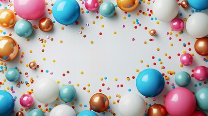 3d render of a  lively and colorful explosion of balloons and confetti, capturing the essence of joy and celebration, perfect for festive occasions, parties, and joyful gatherings