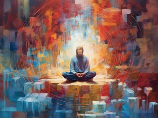 Meditating Man Surrounded by Energetic Aura