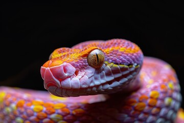 Snake closeup on black background