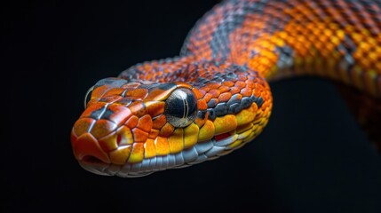 Obraz premium Snake closeup on black background