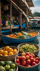 Fruit market on a boat in Thailand