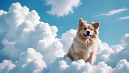 Dog, cloud and blue sky. surreal, concept. 