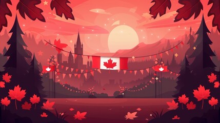 1st of July. Festive background for Canada Day. Flat illustration with copy space - obrazy, fototapety, plakaty