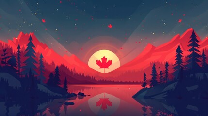 1st of July. Festive background for Canada Day. Flat illustration with copy space