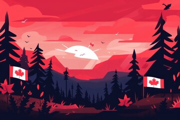 1st of July. Festive background for Canada Day. Flat illustration with copy space