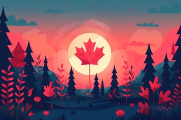1st of July. Festive background for Canada Day. Flat illustration with copy space - obrazy, fototapety, plakaty