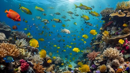 Naklejka premium coral reef and fishes