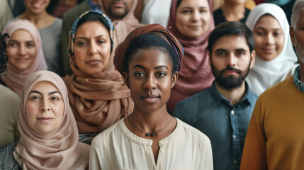 Group of interracial adults people looking at the camera 