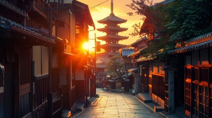 Hokanji temple and Yasaka Pagoda in Higashiyama,Kyoto,Japan in morning, There is beautiful sunrise...