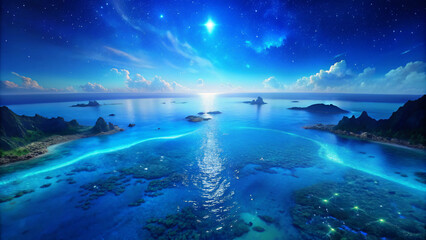 Fototapeta na wymiar Bioluminescent Bay under Starry Sky