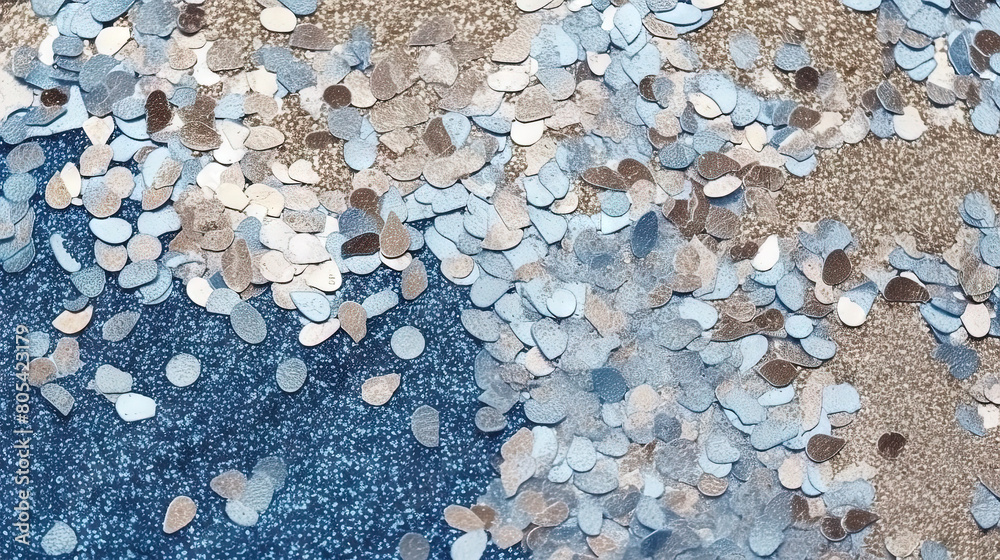 Poster abstract shiny background with blue glitter waves. scattered confetti sparkles with light blue color