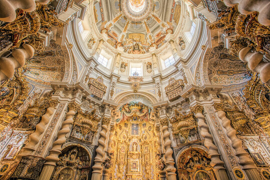 Ceiling of San Luis de los Franceses church, in Baroque style, Seville, Spain.