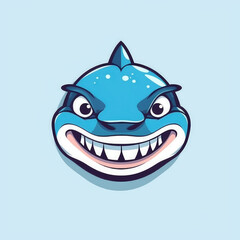 A cartoon of a blue shark with a wide grin showcasing sharp teeth