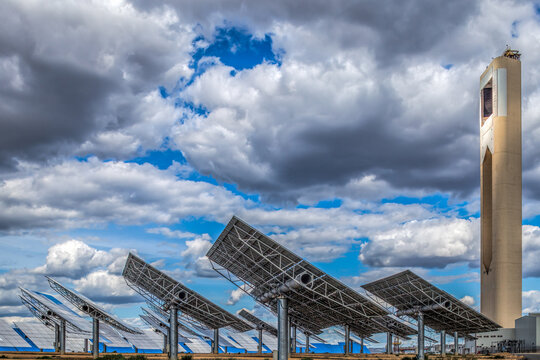 Innovation in Energy: Tower and Mirrors of a Concentrated Solar Power Plant in Spain