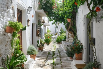 Corfu town, Corfu island, Greece- view above the shops and public buildings on the towns main high street.. Beautiful simple AI generated image in 4K, unique.
