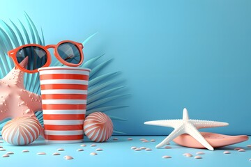 blue summer holiday vacation 3d background with copy space