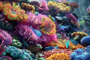A beautiful, vibrant underwater ocean garden with sea life and coral. 
