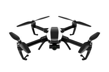 Black and white quadcopter, close-up, on a transparent background