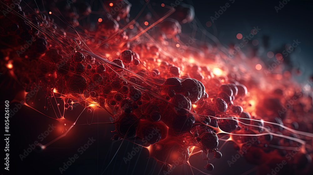 Aufkleber Abstract technology burst with glowing wires and particles in motion. Technology and science dynamic background.
