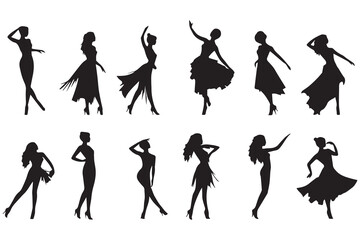 Group of people dancing silhouette vector illustration isolated on white background