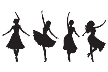 Vector illustration silhouettes happy dancing people on white background