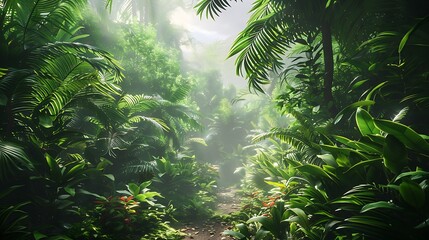 Virtual reality jungle adventure with dense foliage and exotic wildlife, an expedition into the unknown.