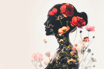 Illustration of a female silhouette in a floral frame