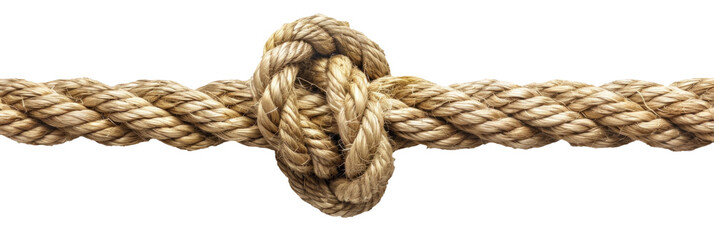 Maritime rope with a knot, isolated on a white background or transparent